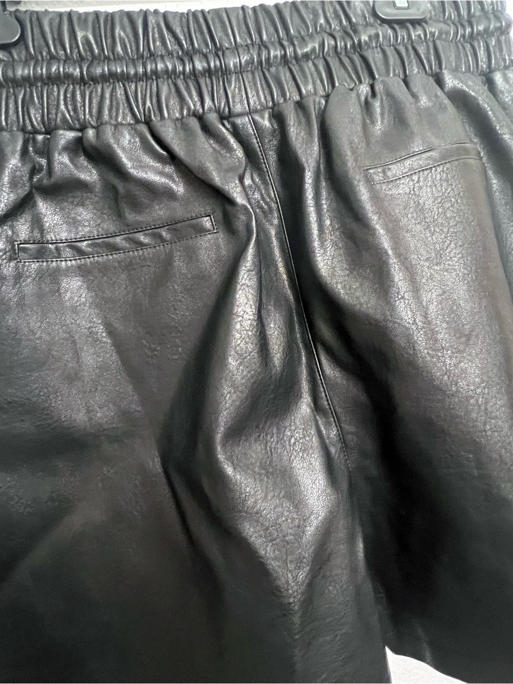 High Waist Black Faux Leather Drawstring Women’s Shorts - Picture 7 of 10
